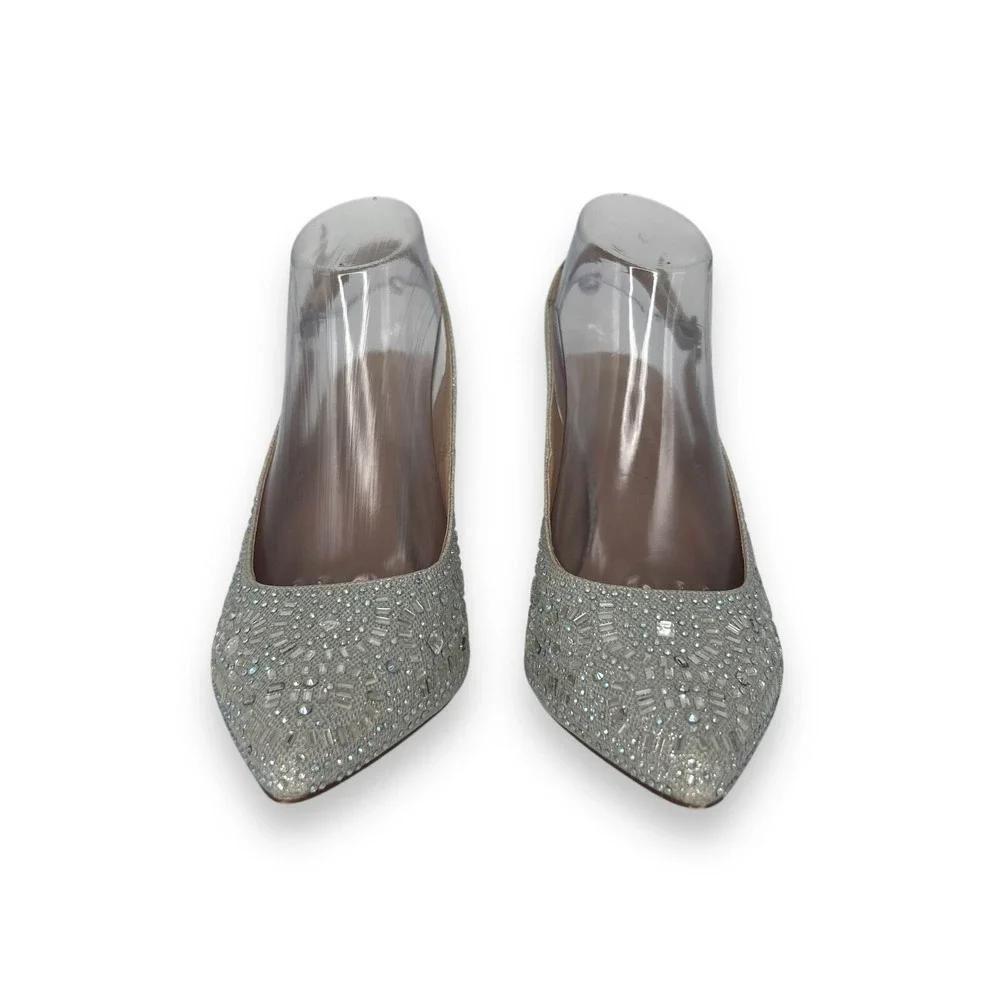 LAUREN LORRAINE Rachel Silver Shimmer Shoes‎ Stilettos Crystals Size 8.5 Bridal